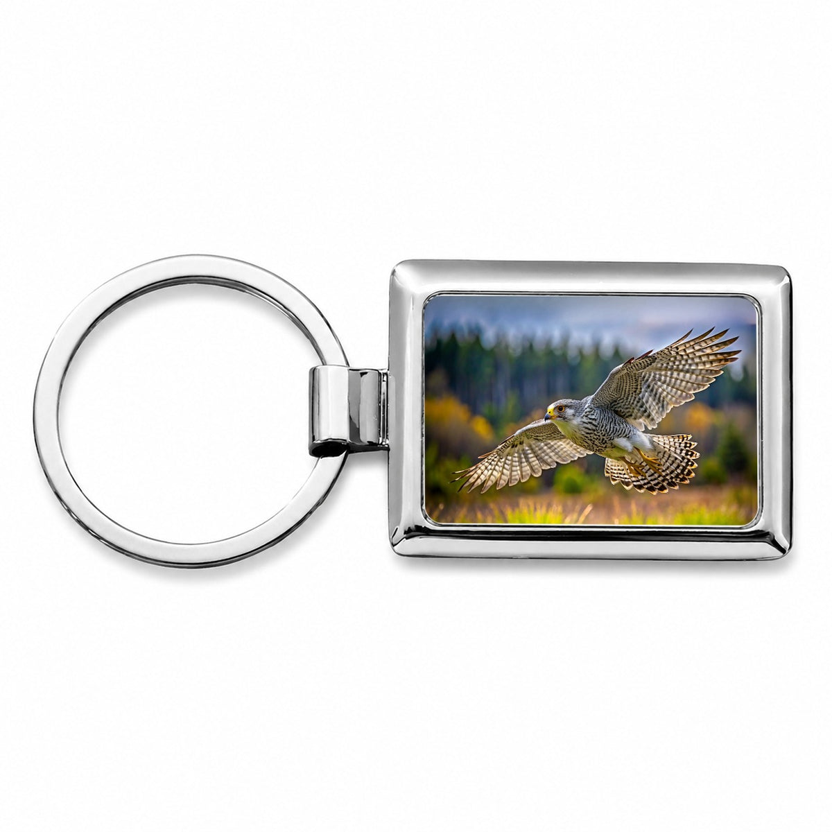 Gyrfalcon Raptor in Flight Rectangle Metal Keychain