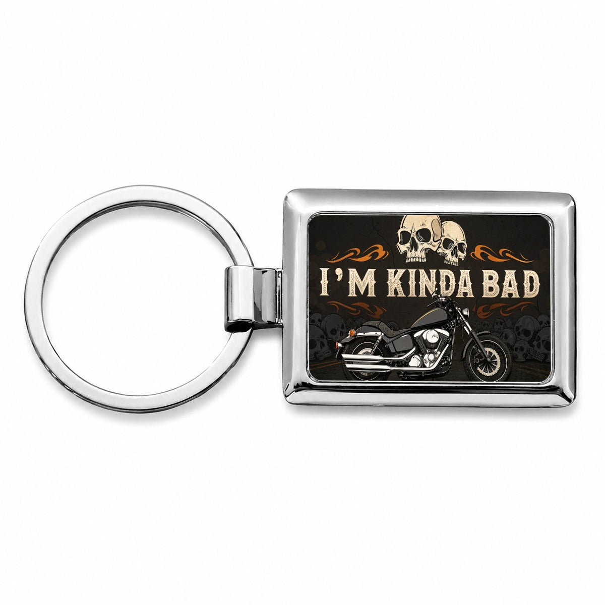 I'm Kinda Bad Motorcycle Skulls Rectangle Metal Keychain