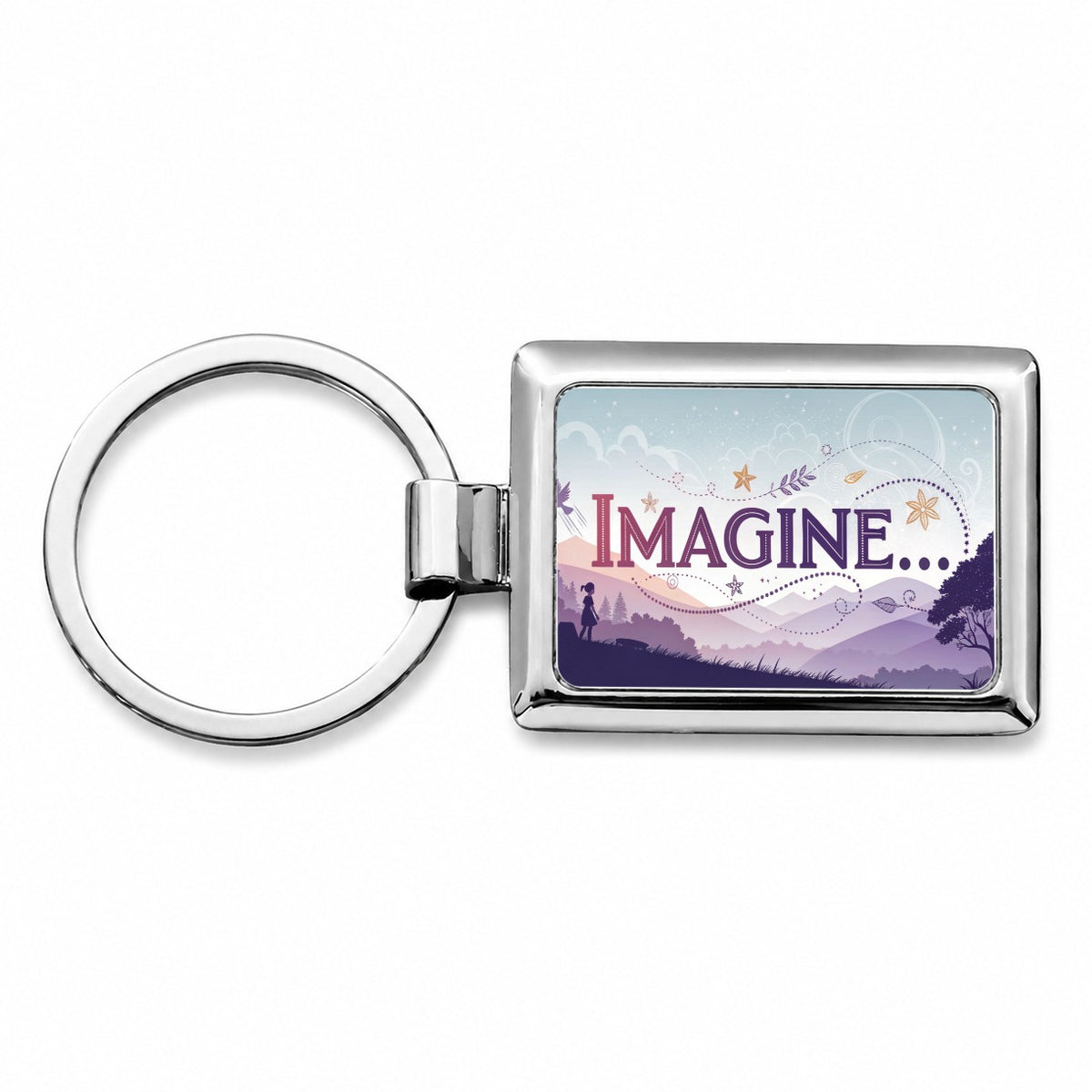 Imagine Pretty Purple Fantasy Rectangle Metal Keychain