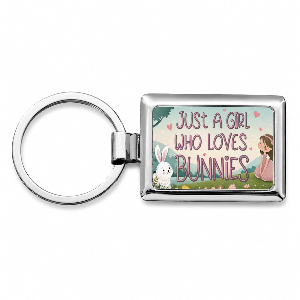 Just A Girl Who Loves Bunnies Rabbits Rectangle Metal Keychain