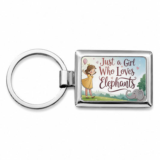 Just A Girl Who Loves Elephants Cute Rectangle Metal Keychain