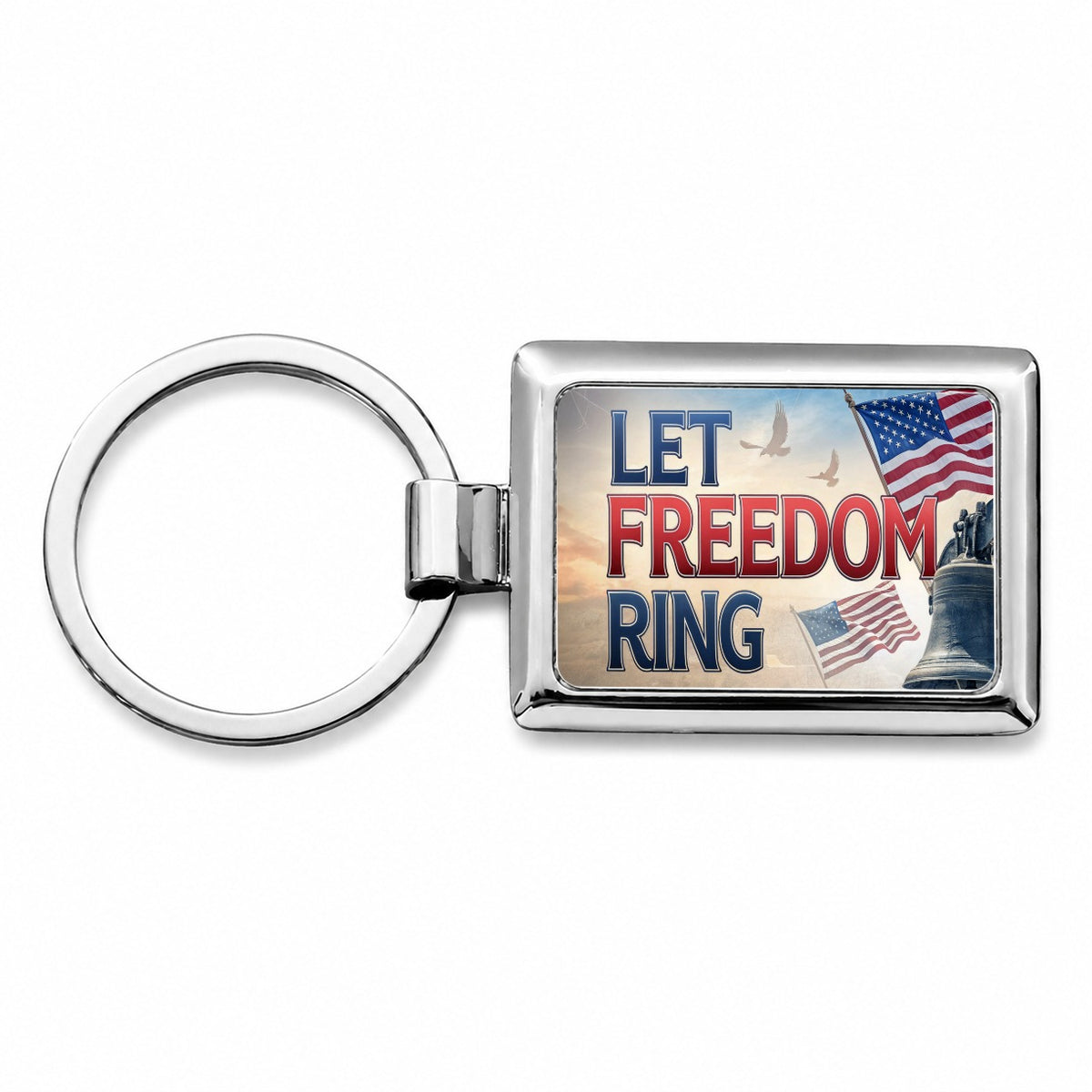 Let Freedom Ring Liberty Bell Patriotic Rectangle Metal Keychain