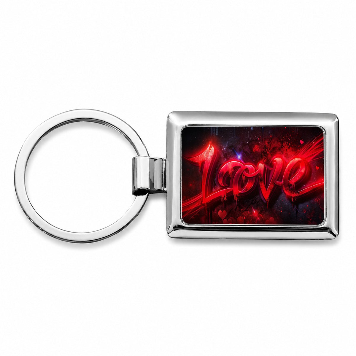 Love Red Graffiti Style Rectangle Metal Keychain