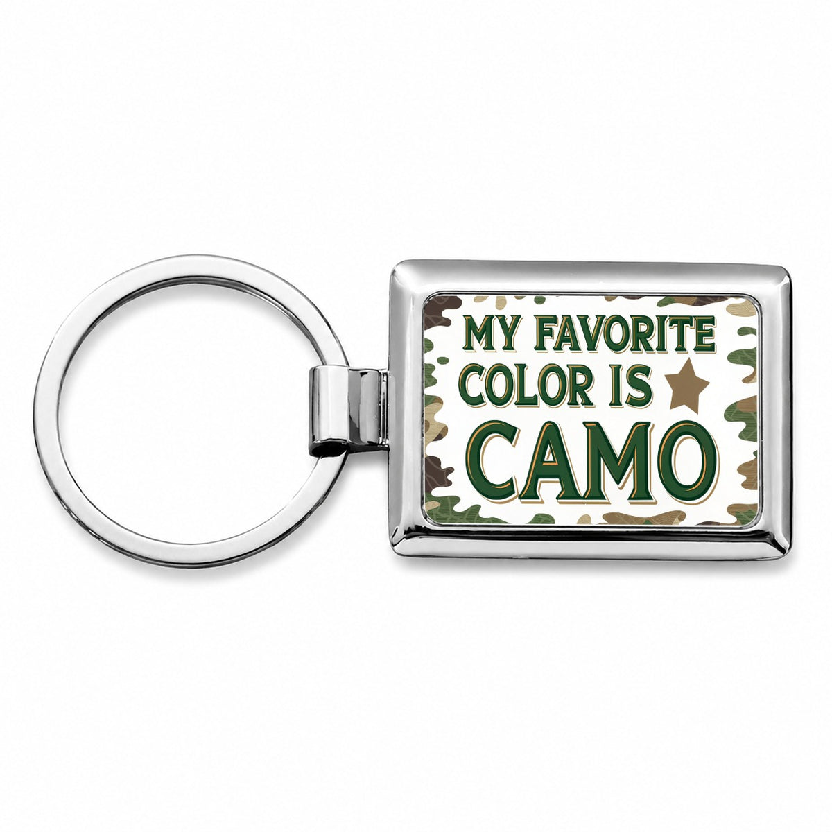 My Favorite Color Is Camo Camouflage Hunting Green Brown Rectangle Metal Keychain
