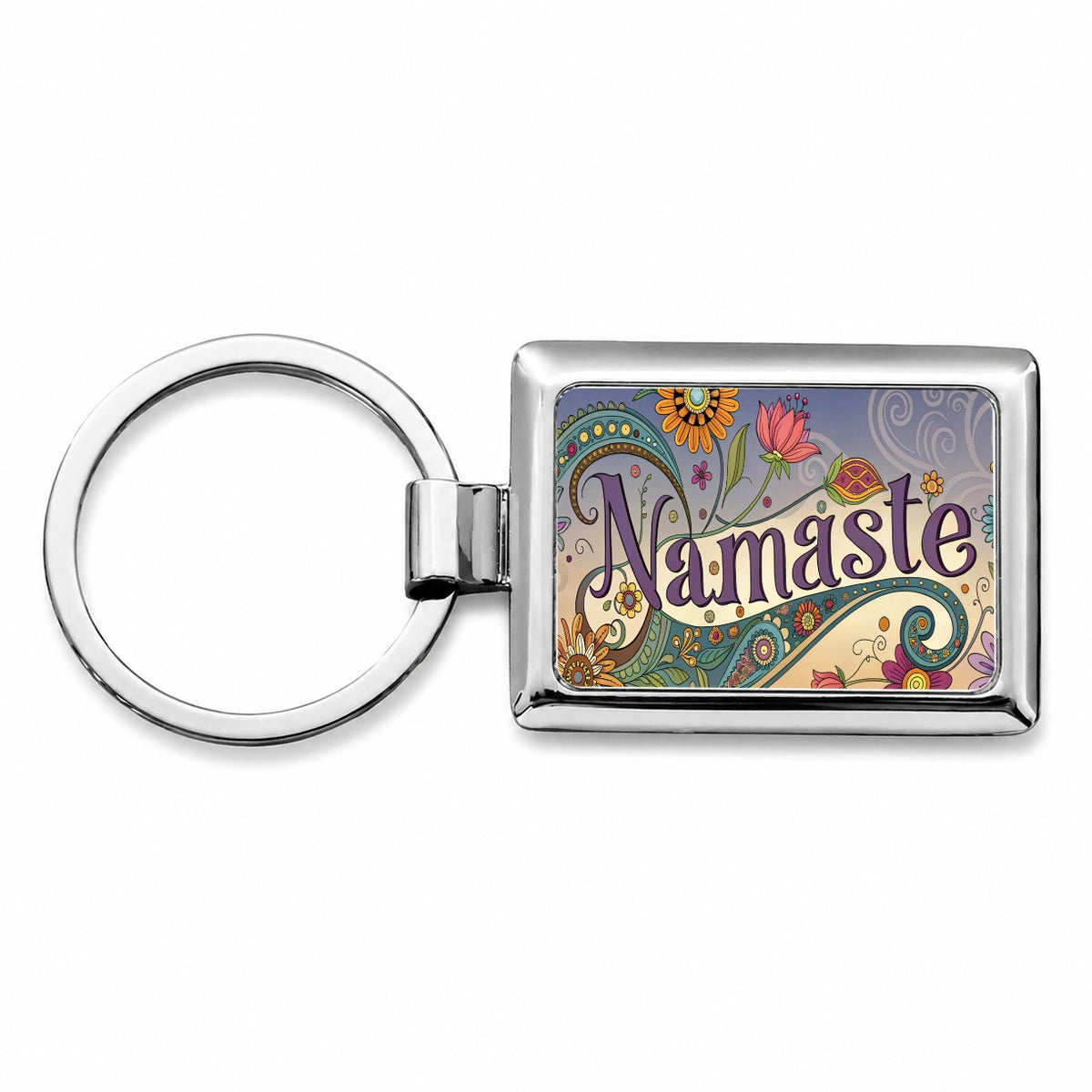 Namaste Yoga Hippie Flower Power Rectangle Metal Keychain