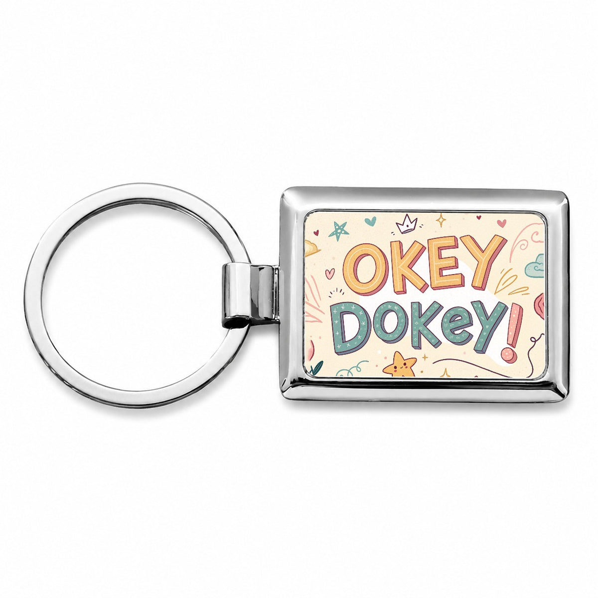 Okey Dokey Cute Rectangle Metal Keychain