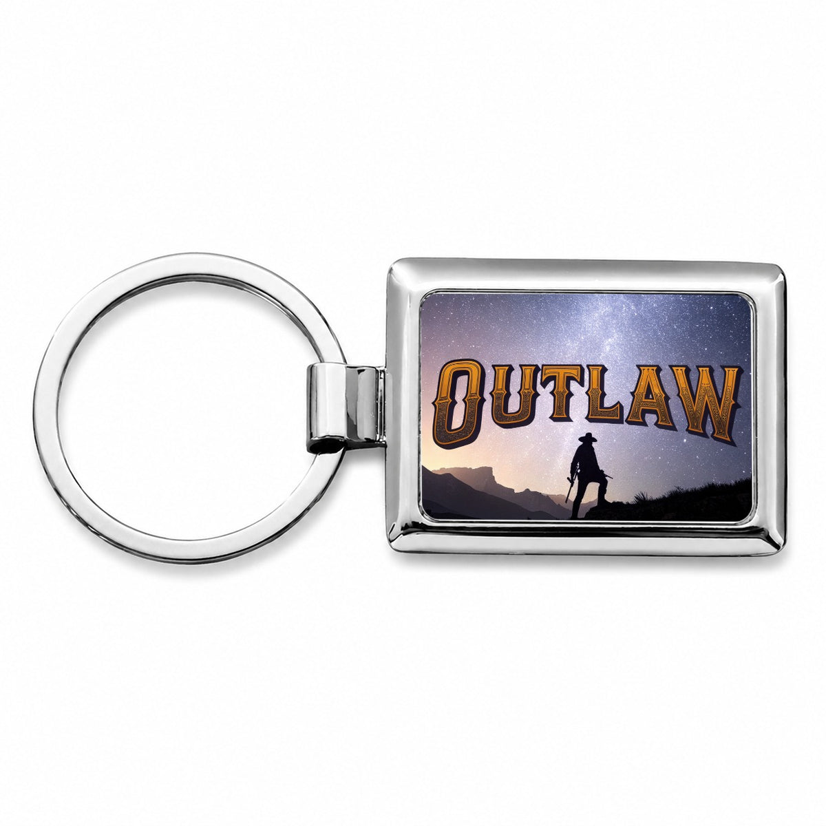 Outlaw Cowboy Desperado Rectangle Metal Keychain