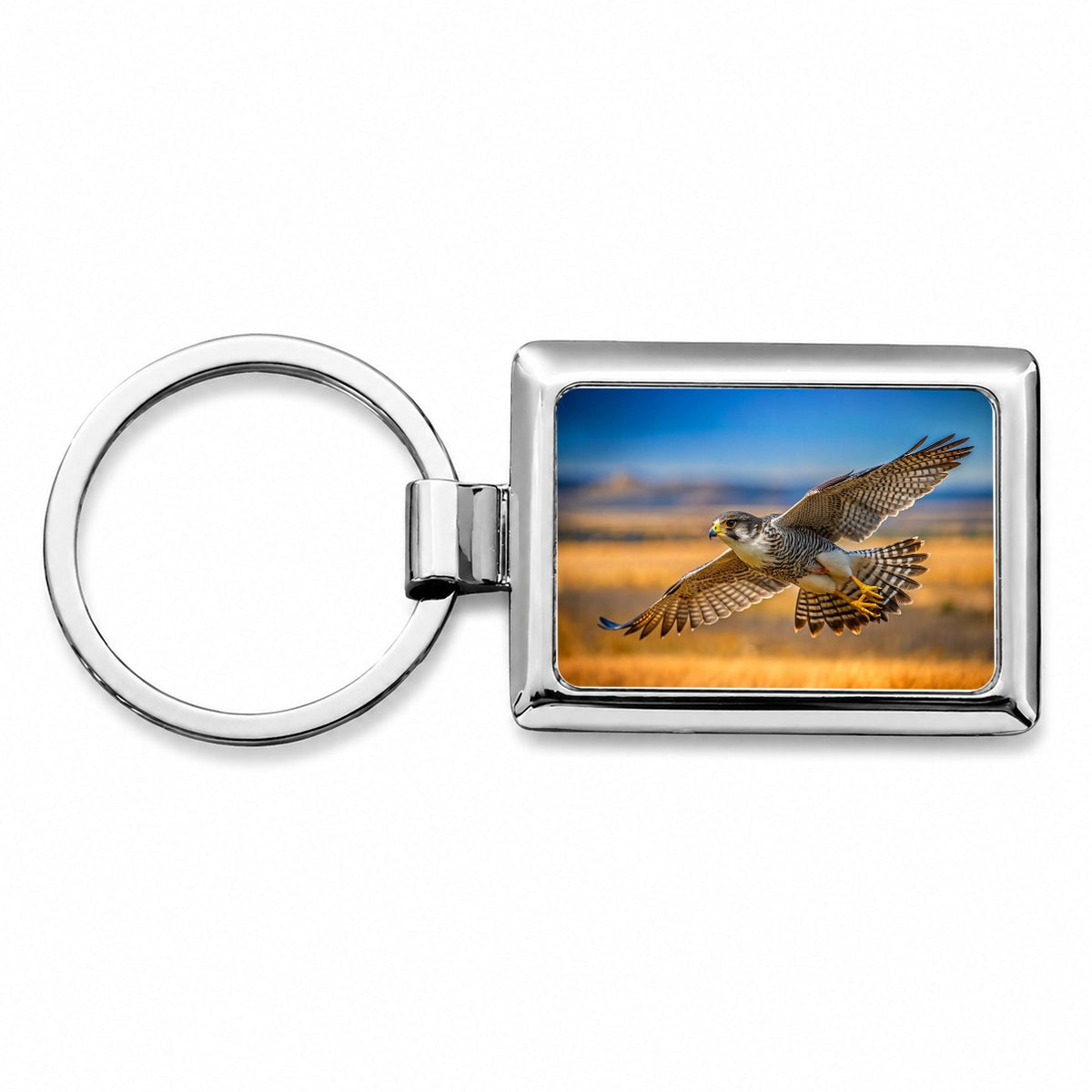 Prairie Falcon Raptor in Flight Rectangle Metal Keychain