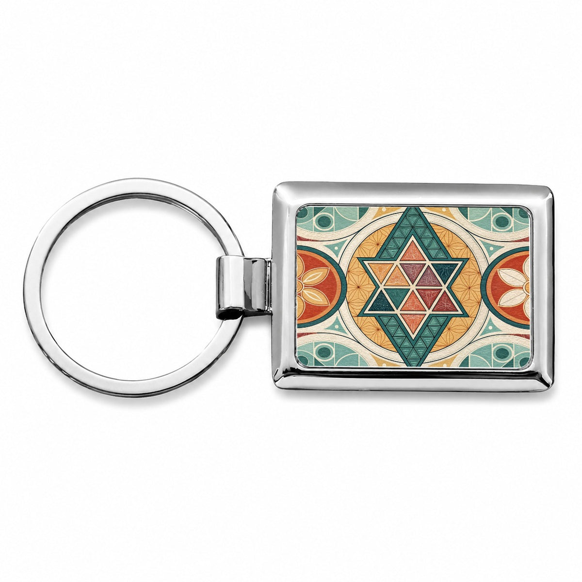 Retro Vintage Geometric Pattern Rectangle Metal Keychain