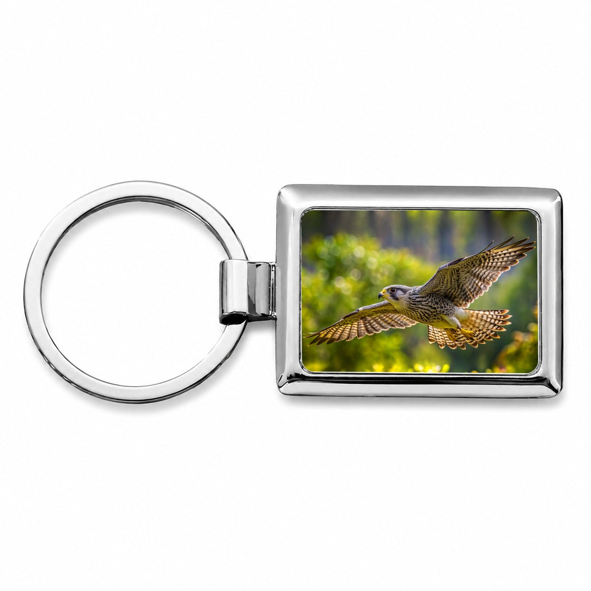 Saker Falcon Raptor in Flight Rectangle Metal Keychain