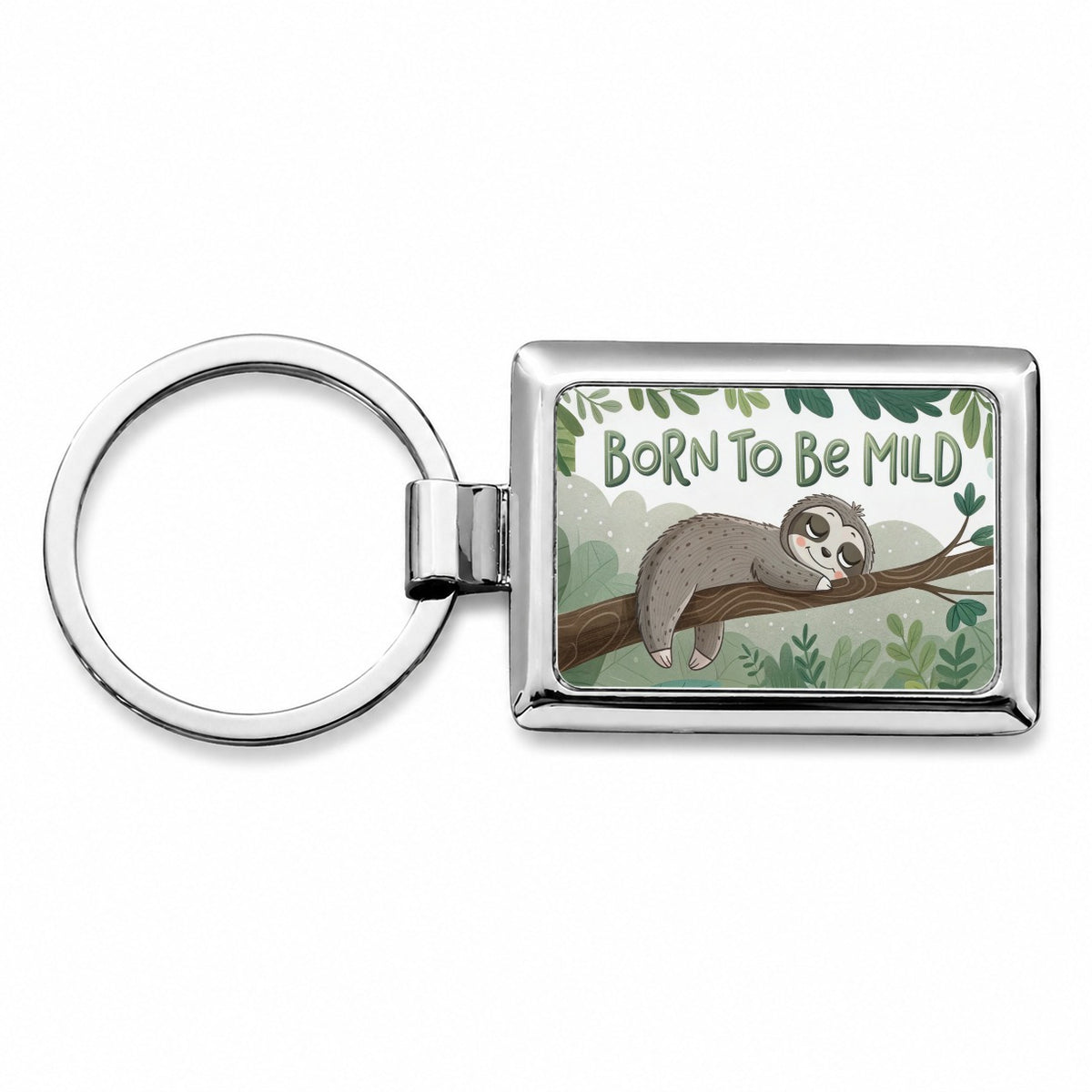 Sloth Sleeping Born To Be Mild Funny Rectangle Metal Keychain