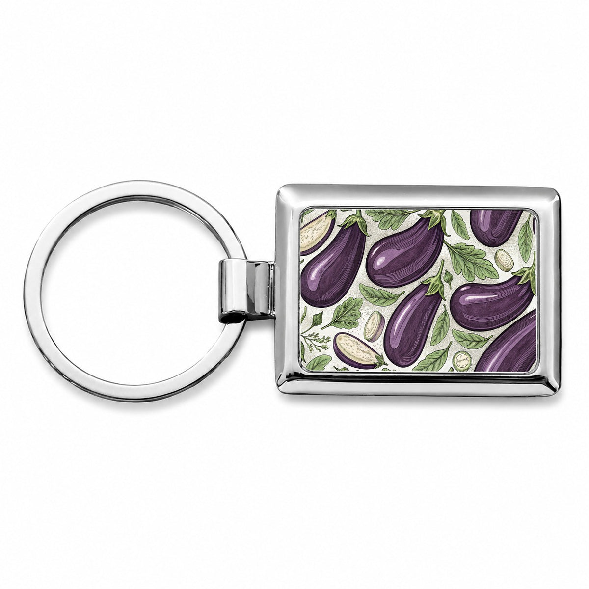Whole Eggplants Pattern Rectangle Metal Keychain