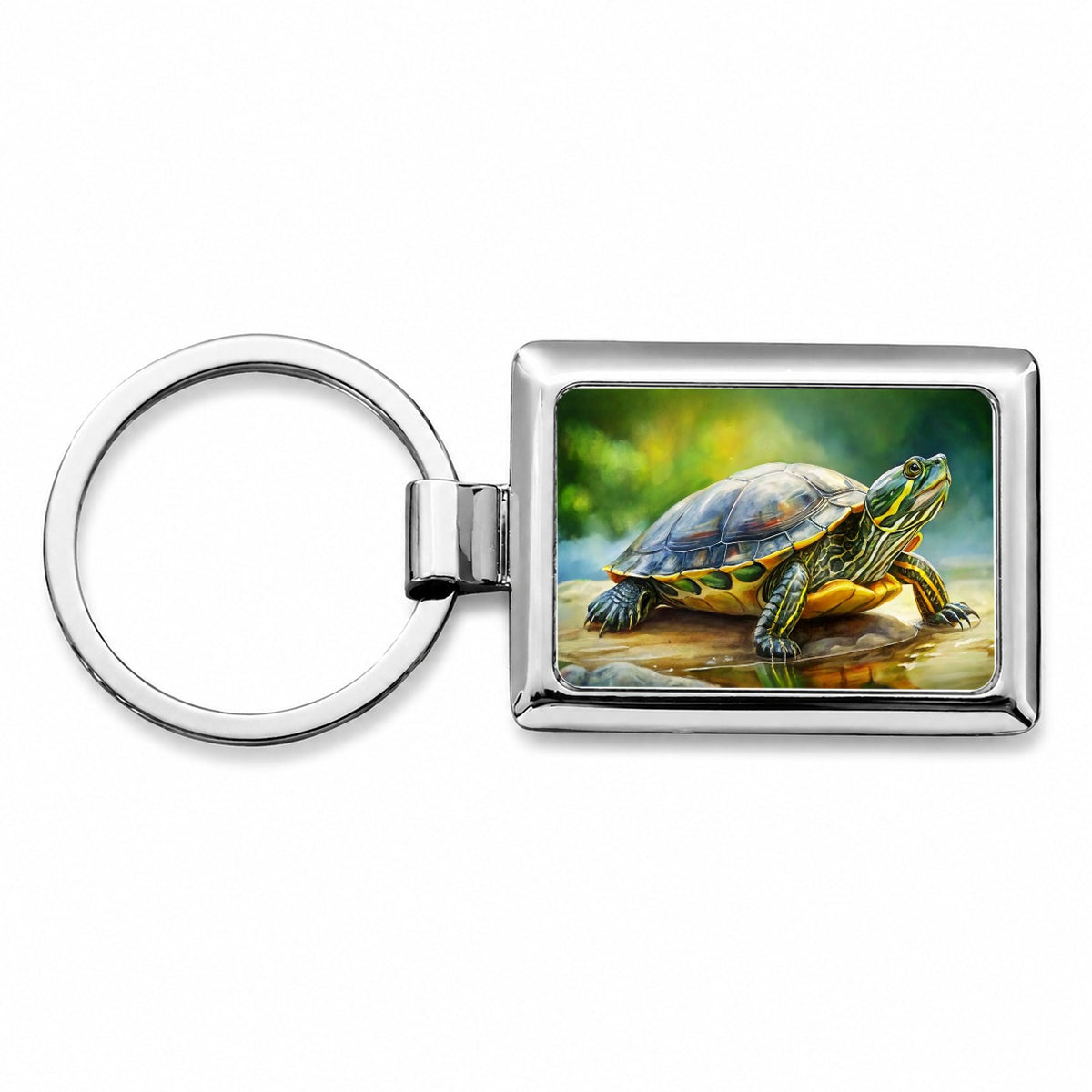 Yellow Bellied Slider Turtle Watercolor Rectangle Metal Keychain
