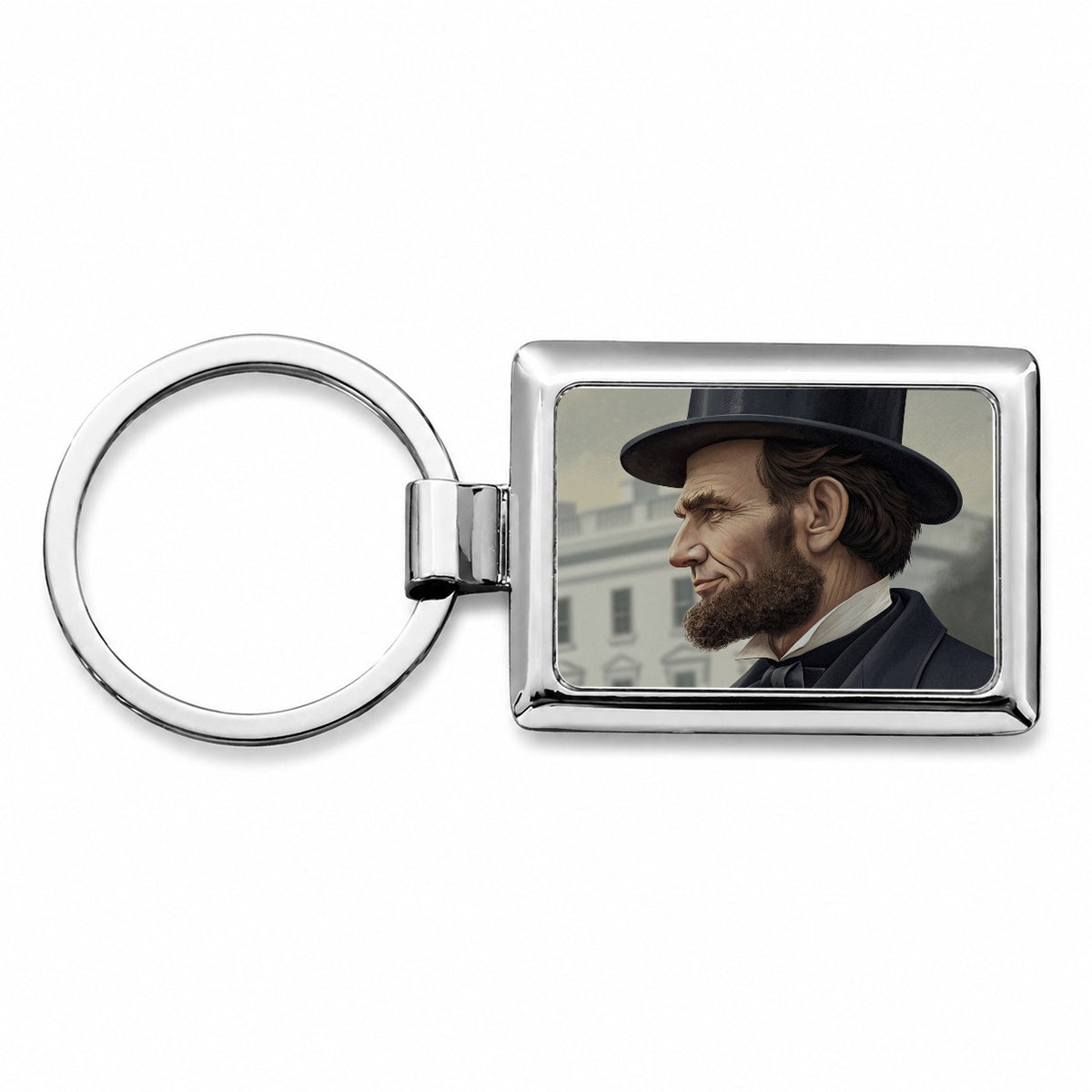 Abraham Lincoln White House Rectangle Metal Keychain