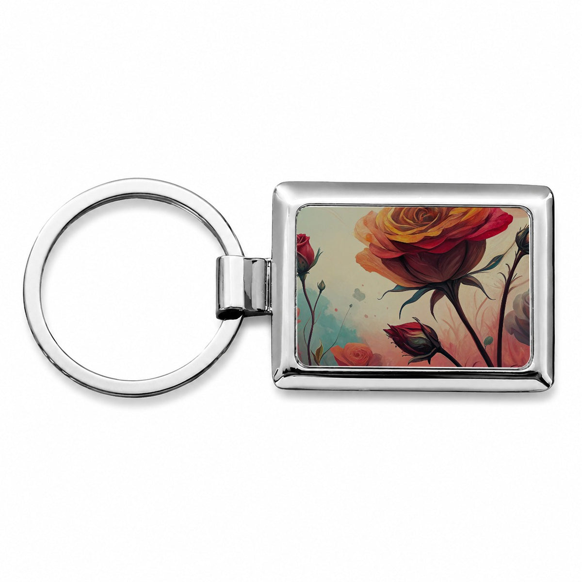 Abstract Roses Flowers Rectangle Metal Keychain