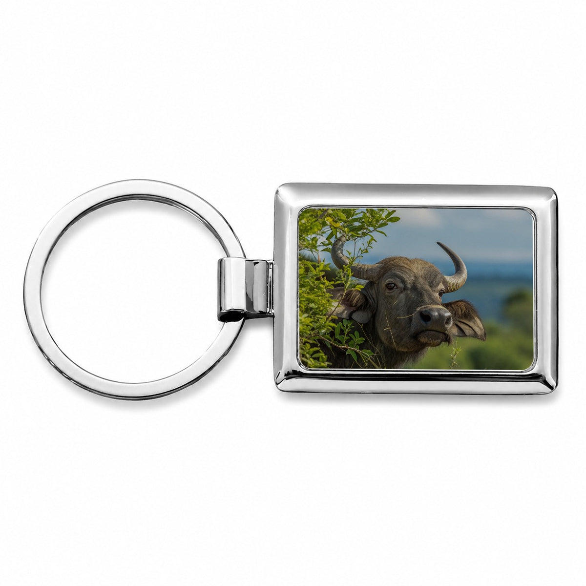 African Buffalo Safari Wildlife Rectangle Metal Keychain