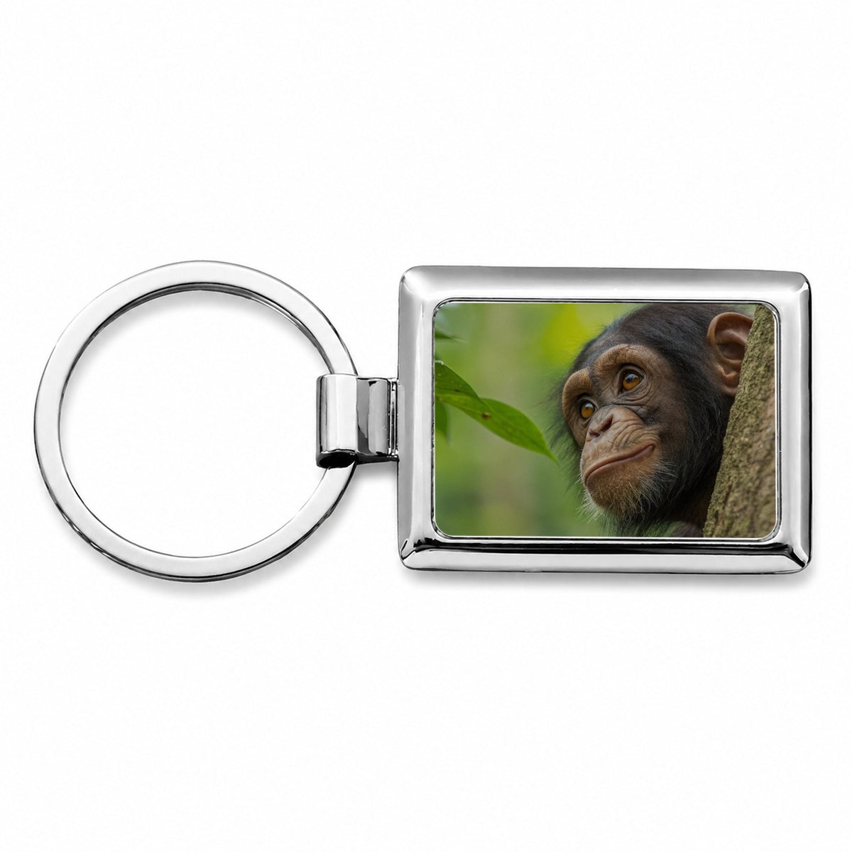 African Chimpanzee Safari Wildlife Rectangle Metal Keychain