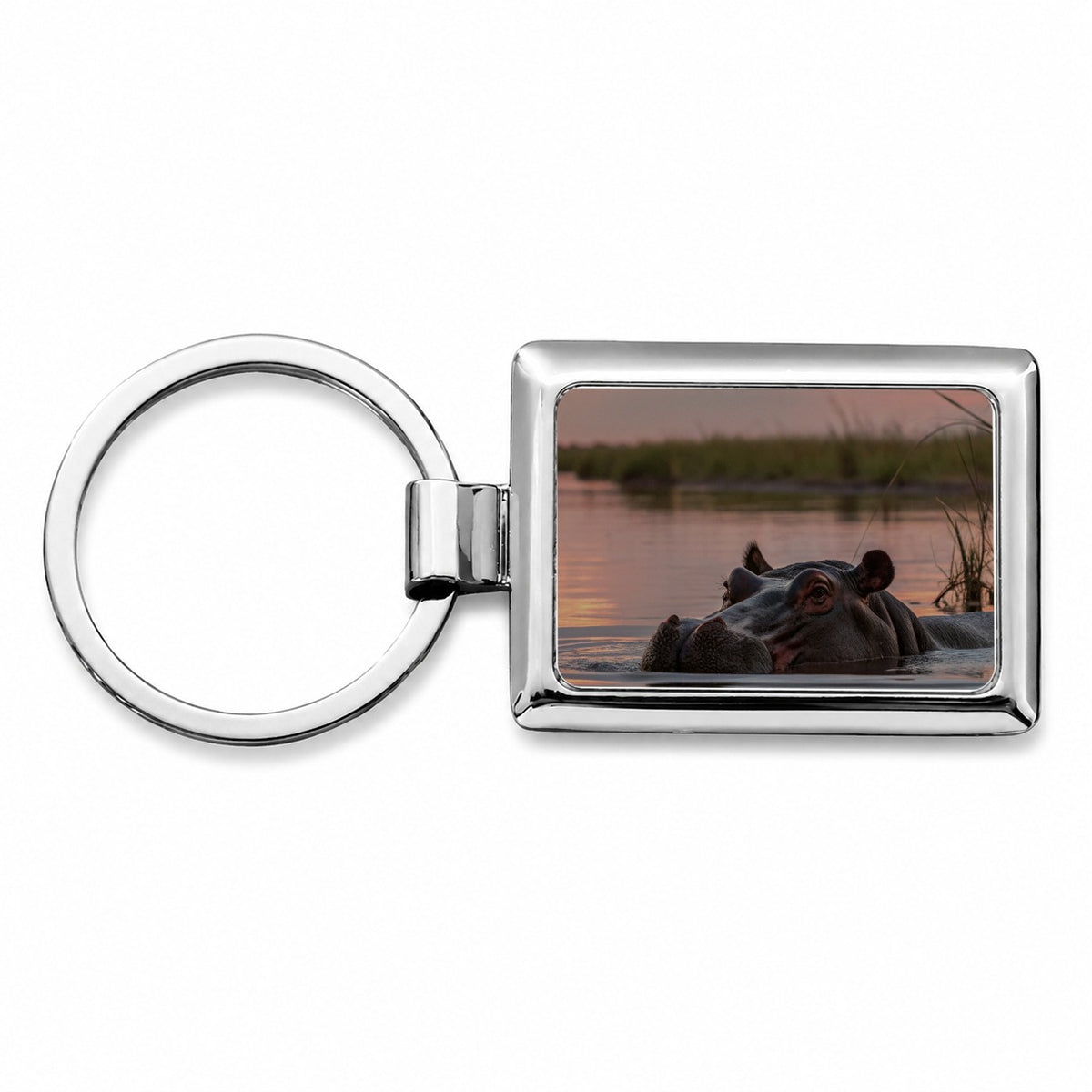 African Hippopotamus Sunset Safari Rectangle Metal Keychain