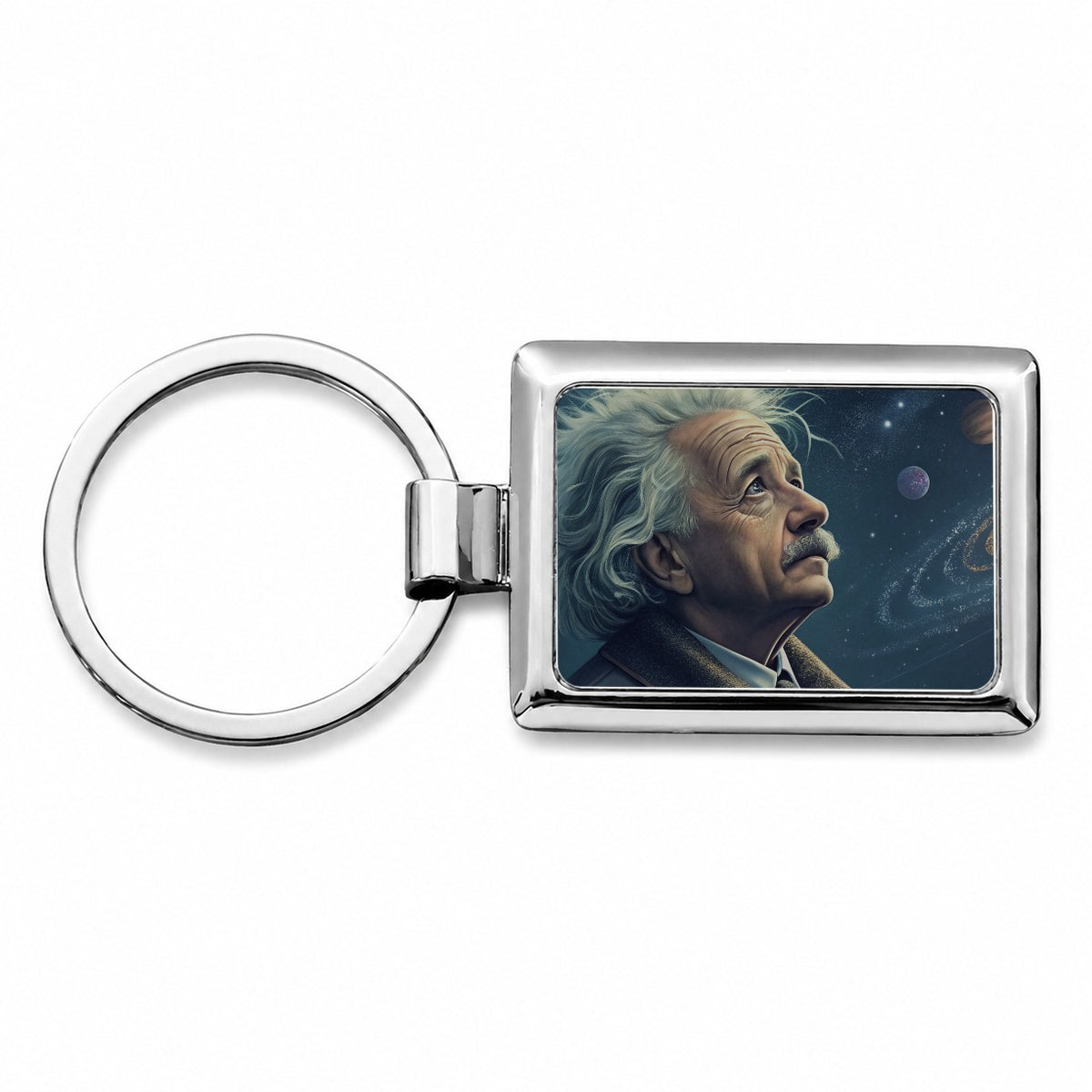 Albert Einstein Astronomy Rectangle Metal Keychain