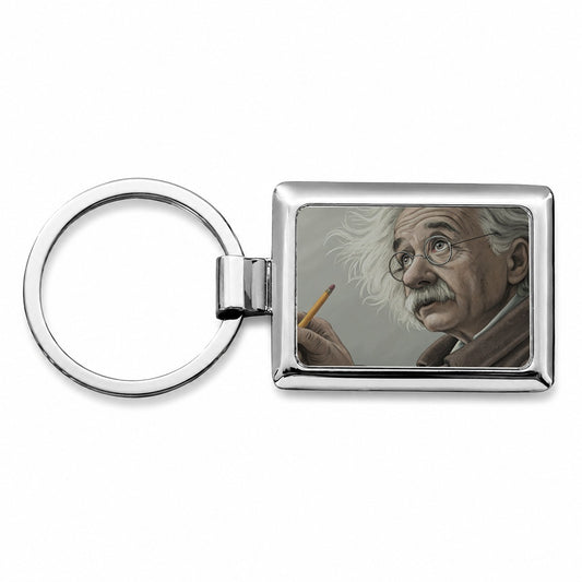 Albert Einstein Genius Portrait Rectangle Metal Keychain