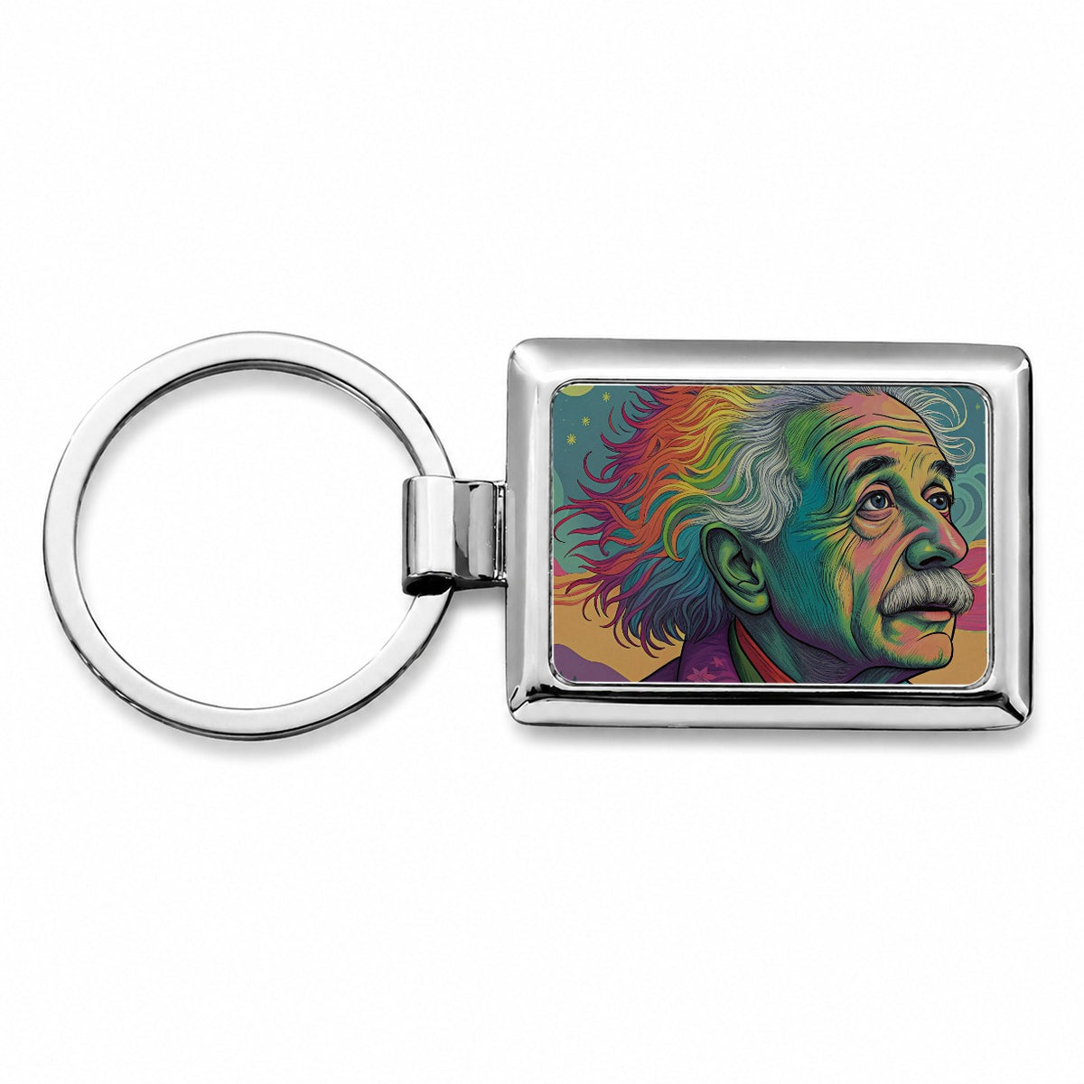 Albert Einstein Rainbow Energy Rectangle Metal Keychain