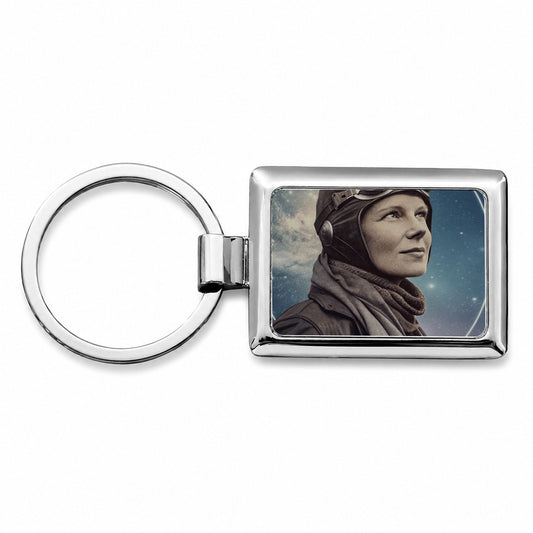 Amelia Earhart Aviation Rectangle Metal Keychain