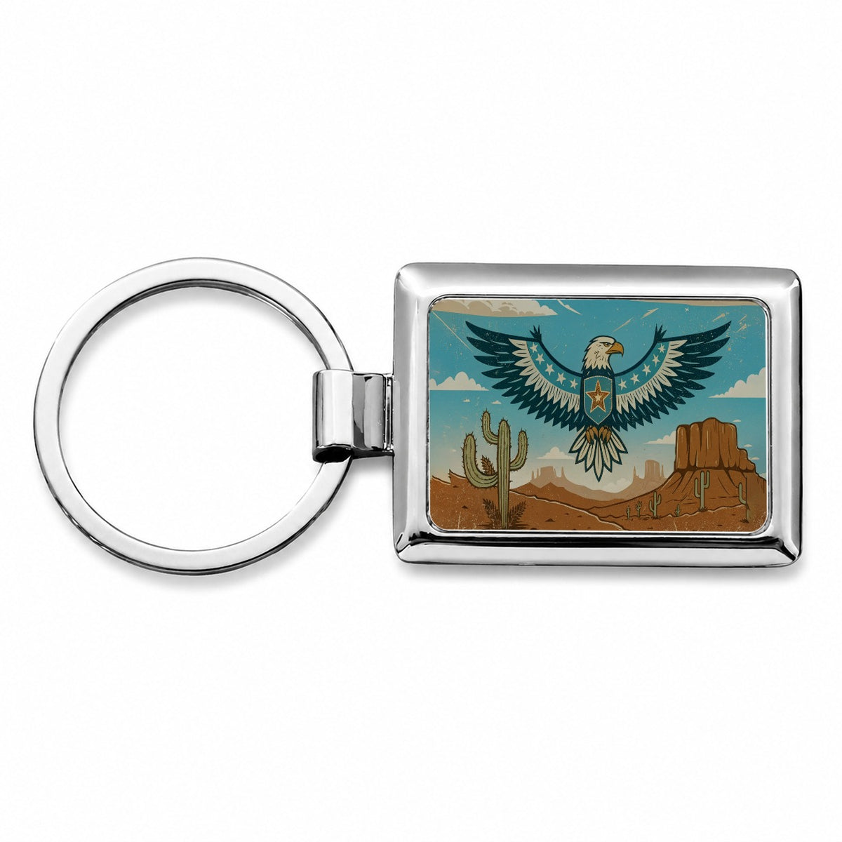 American Eagle Western Southwestern Rectangle Metal Keychain