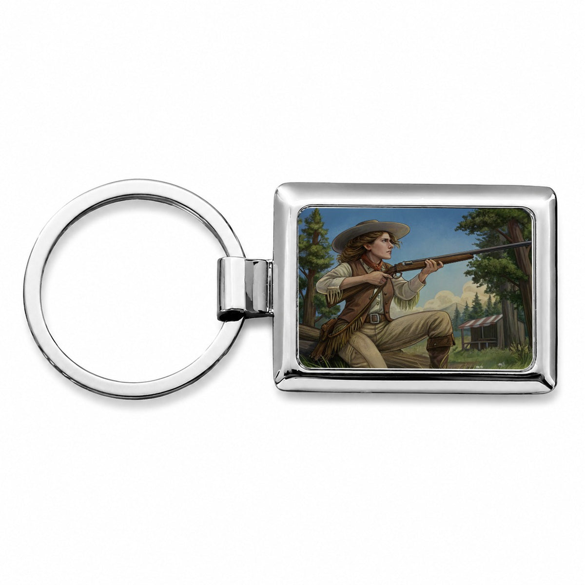 Annie Oakley Cowgirl Rectangle Metal Keychain