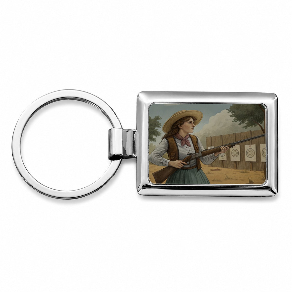 Annie Oakley Wild West Rectangle Metal Keychain