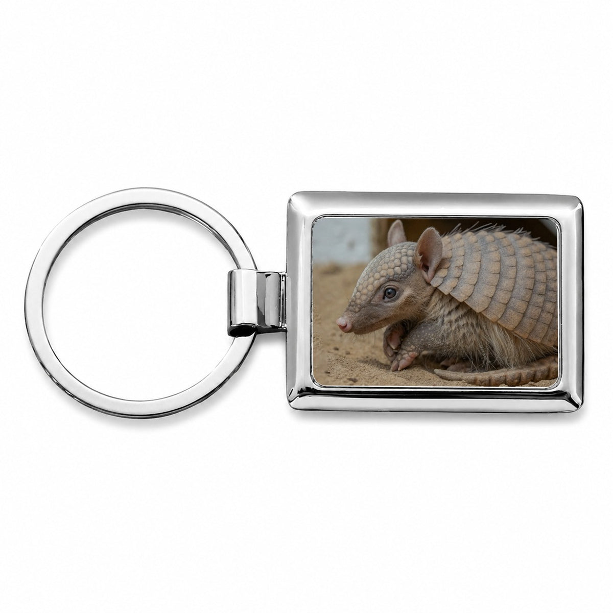 Armadillo Close Up Rectangle Metal Keychain