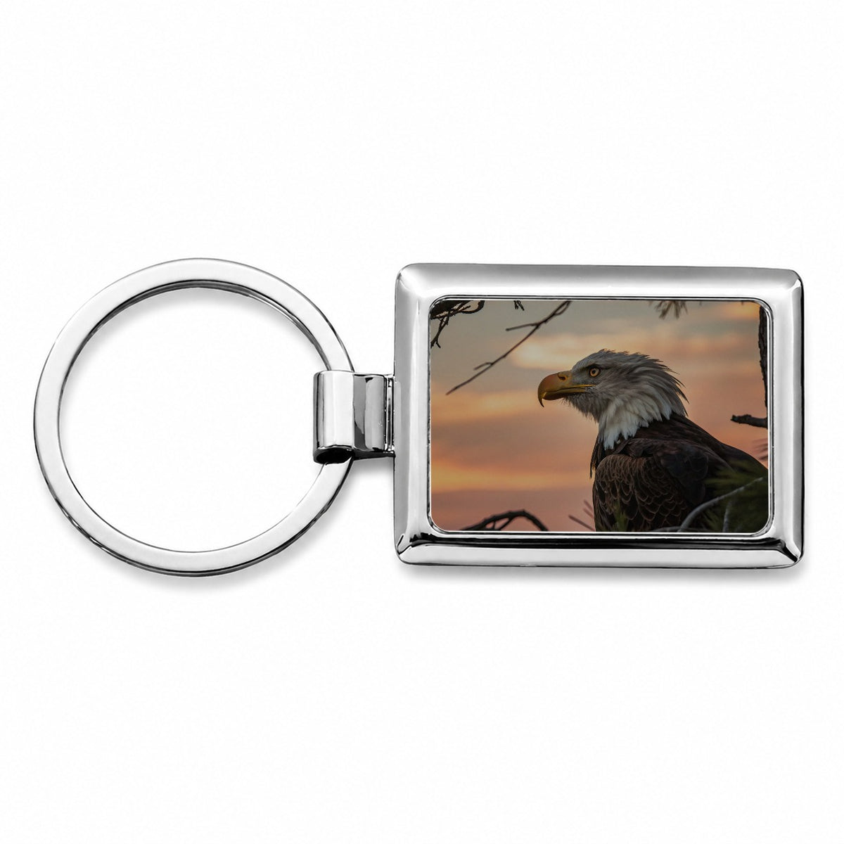 Bald Eagle At Sunset Rectangle Metal Keychain
