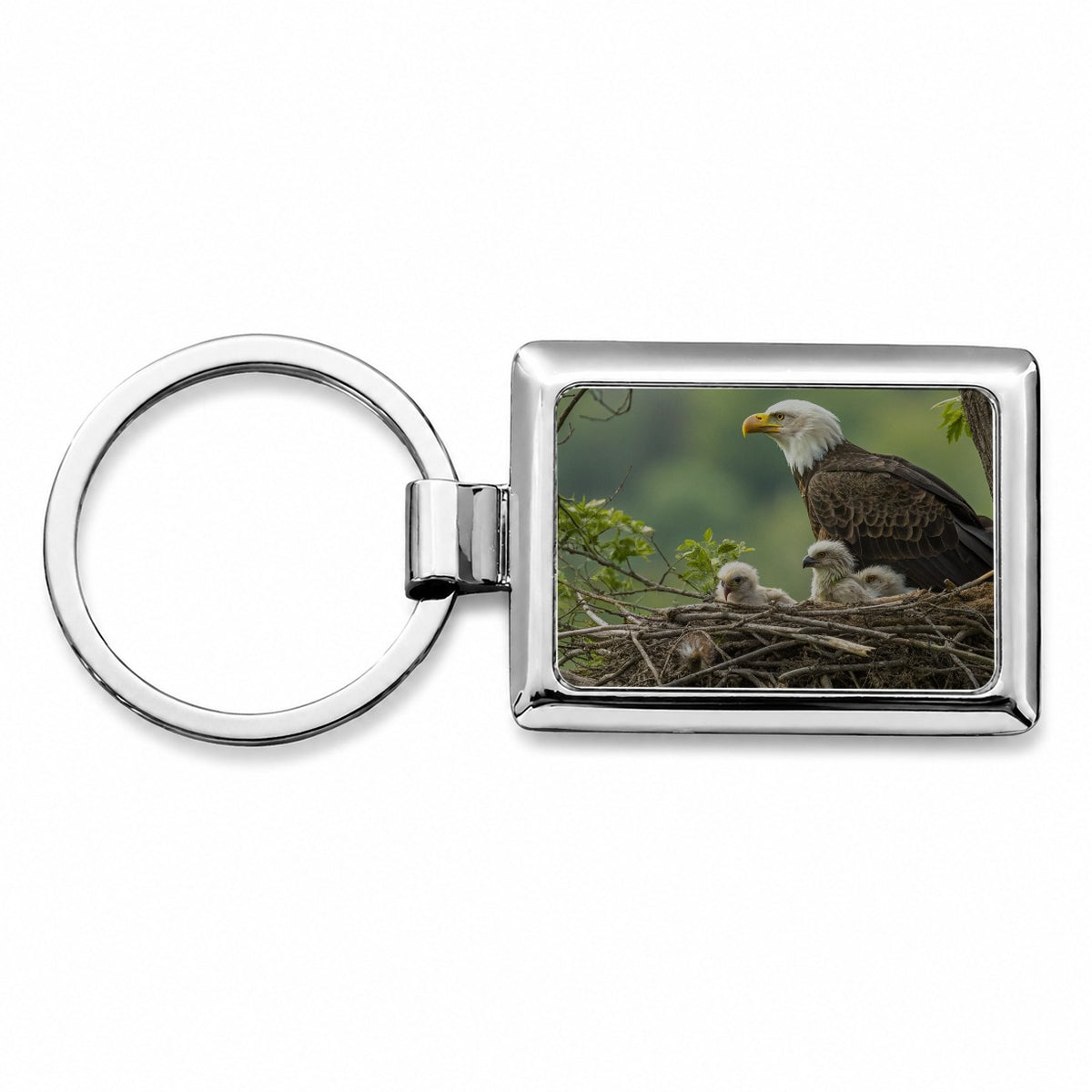 Bald Eagle Babies In Nest Rectangle Metal Keychain