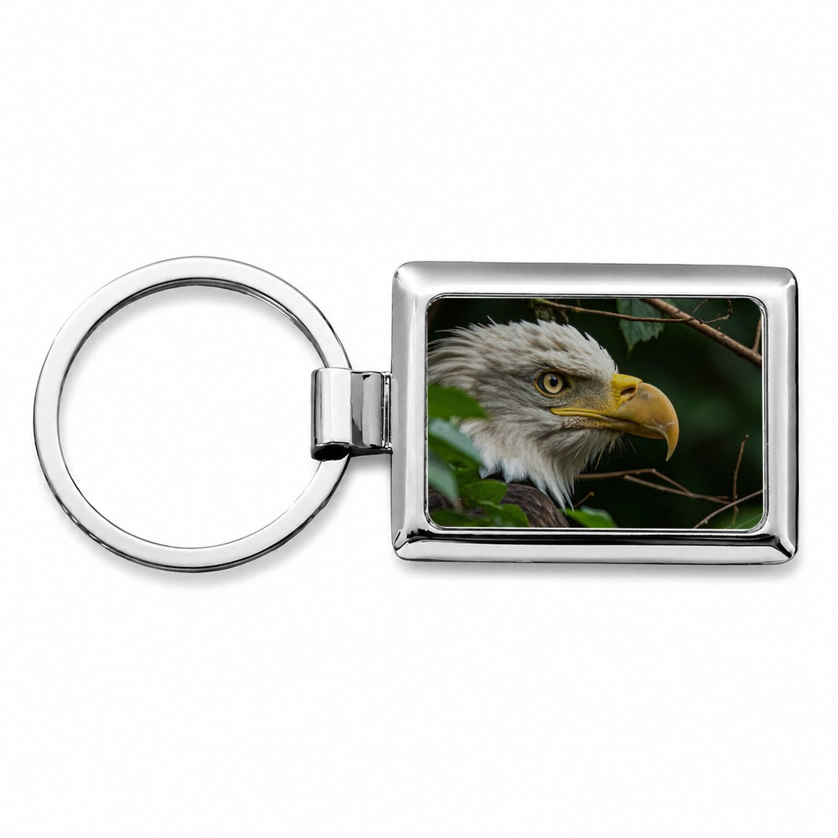 Bald Eagle Wildlife Portrait Rectangle Metal Keychain