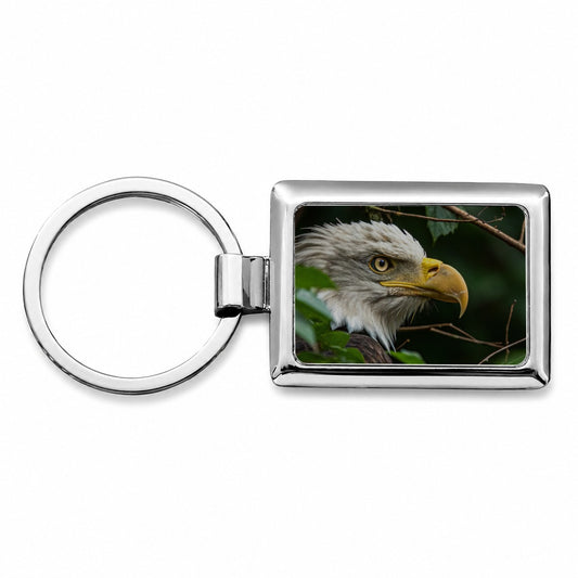 Bald Eagle Wildlife Portrait Rectangle Metal Keychain