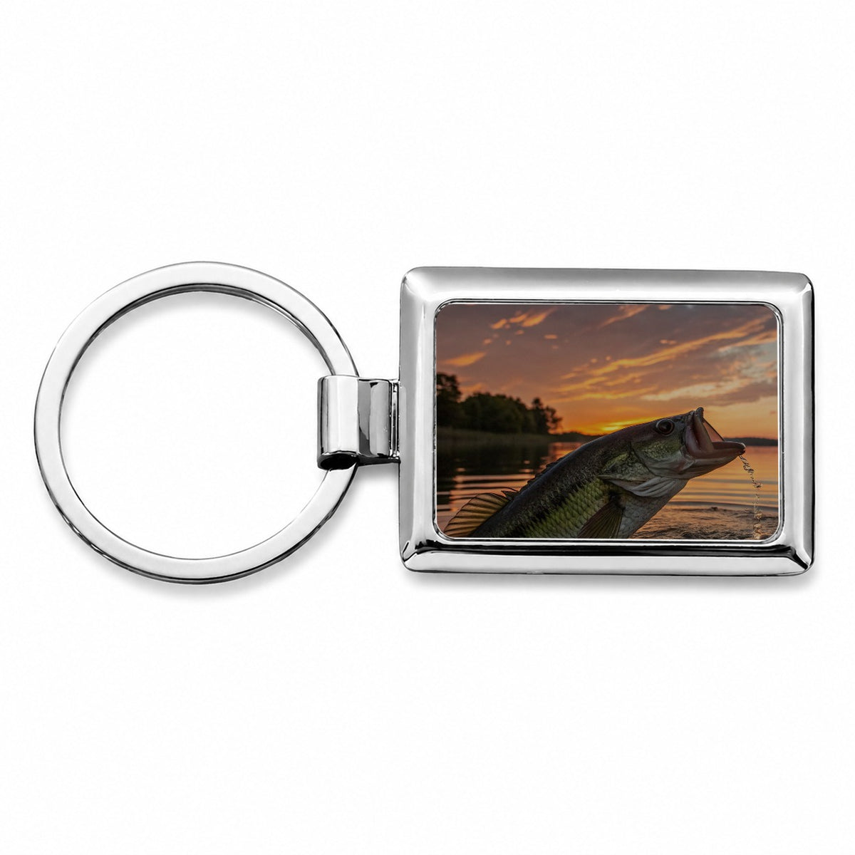 Bass Fish Fishing Sunset Rectangle Metal Keychain