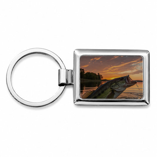 Bass Fish Fishing Sunset Rectangle Metal Keychain