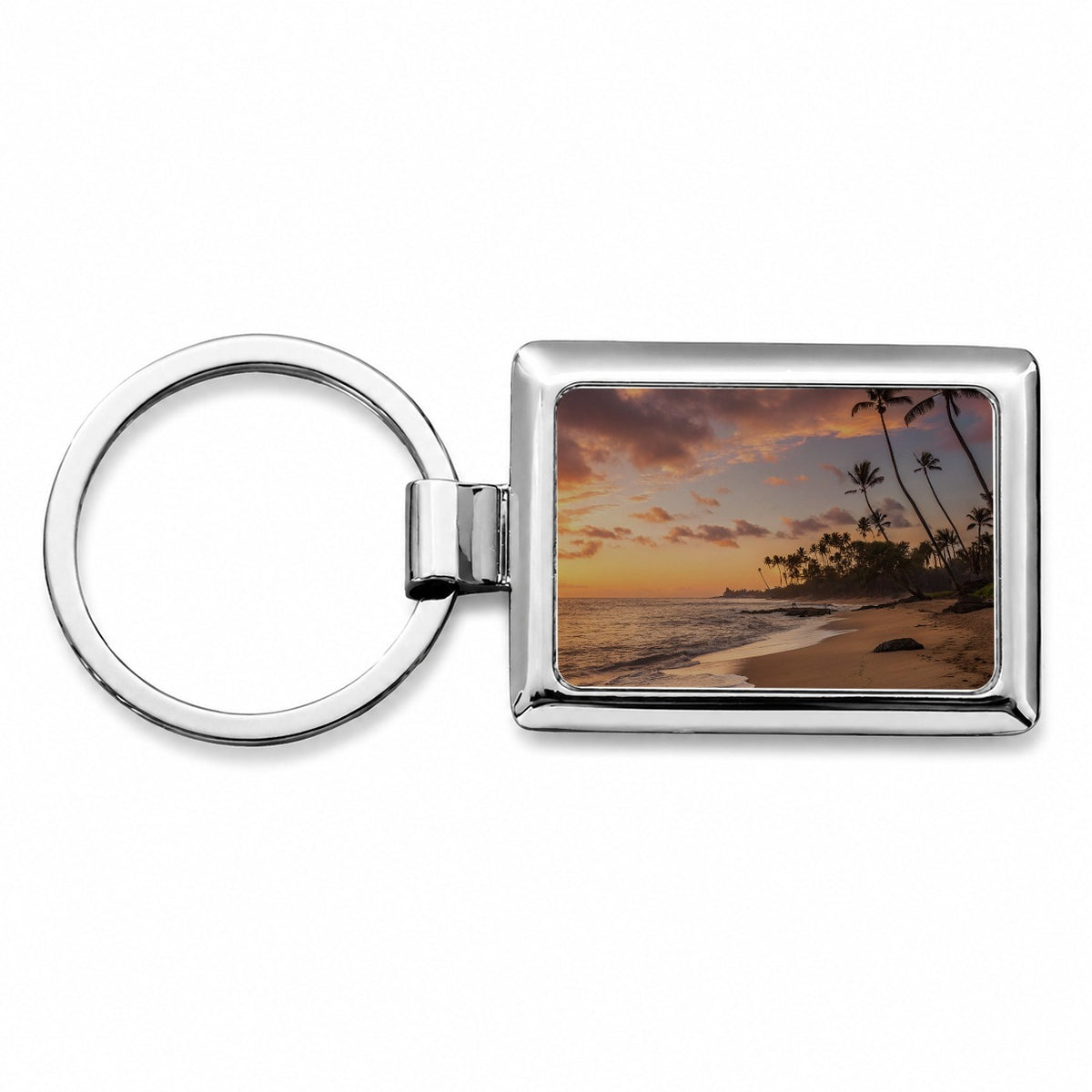 Beach Sunrise Sunset Ocean Tropical Rectangle Metal Keychain