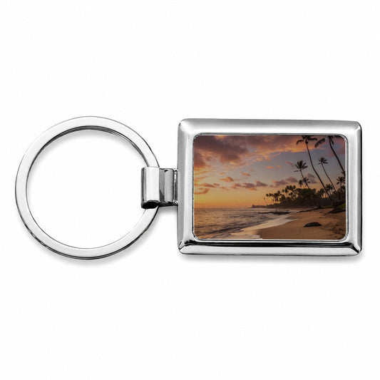 Beach Sunrise Sunset Ocean Tropical Rectangle Metal Keychain