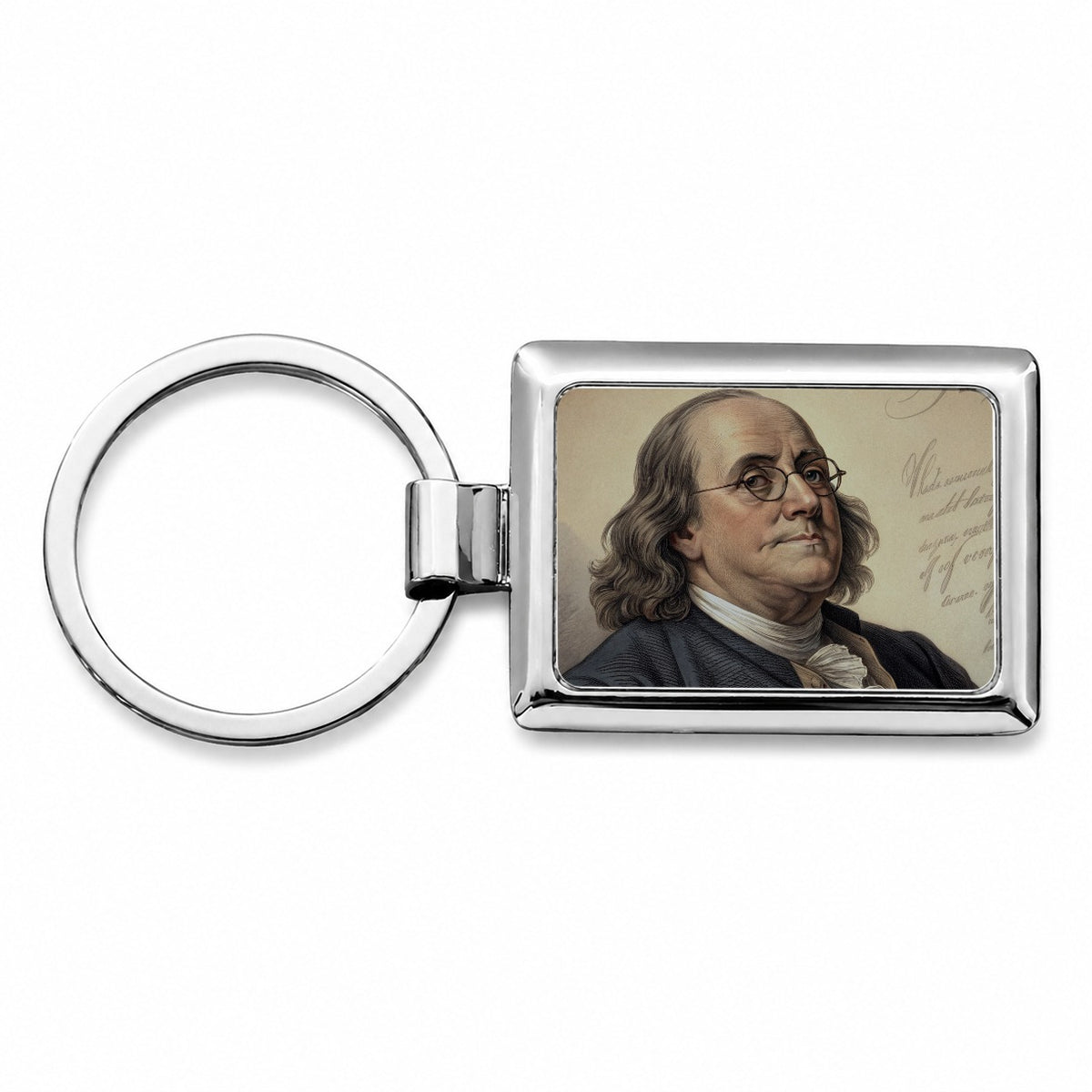 Benjamin Franklin American History Rectangle Metal Keychain