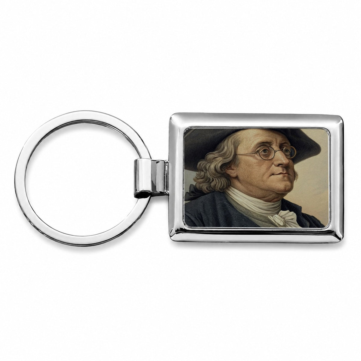 Benjamin Franklin Inventor Rectangle Metal Keychain