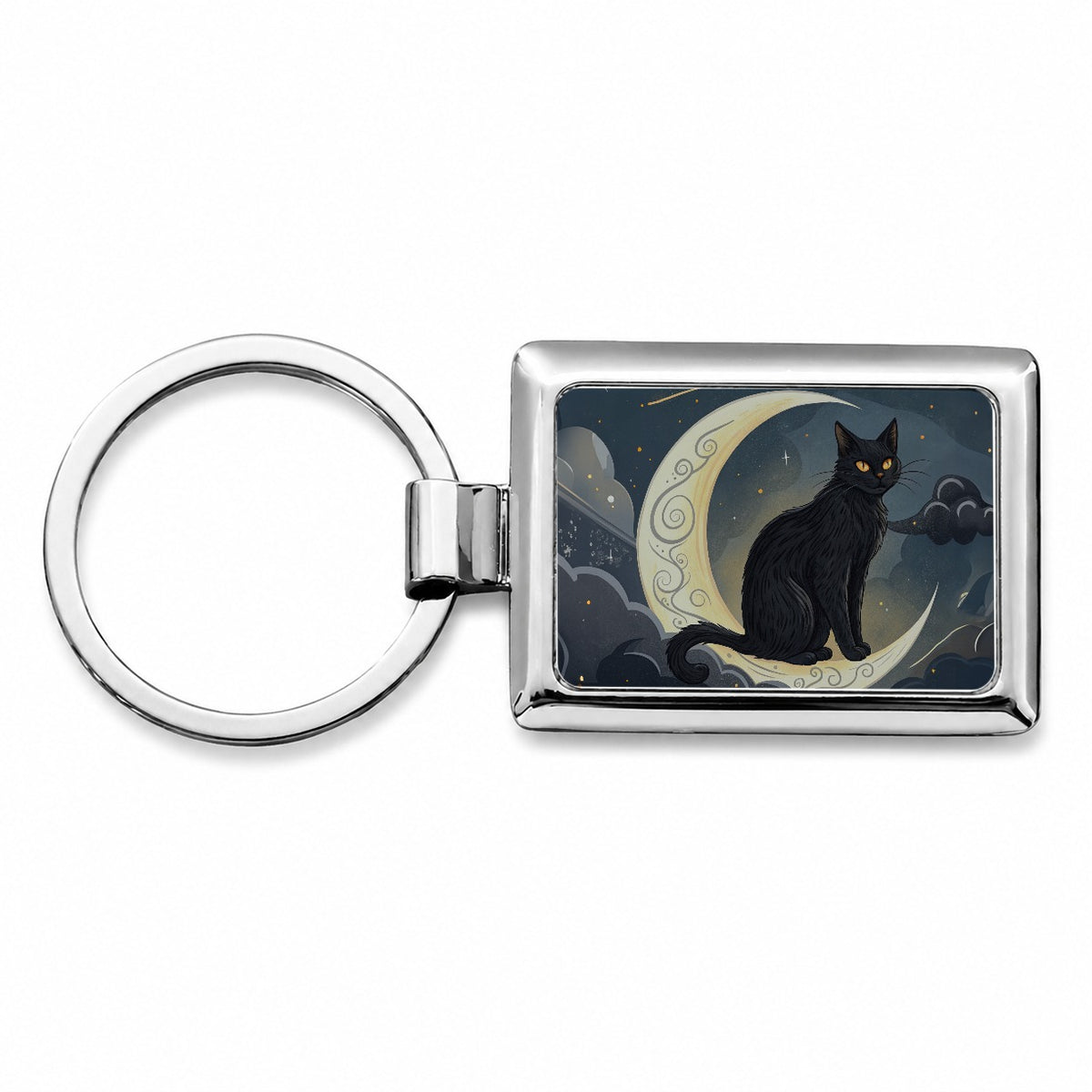 Black Cat Tarot Moon Rectangle Metal Keychain