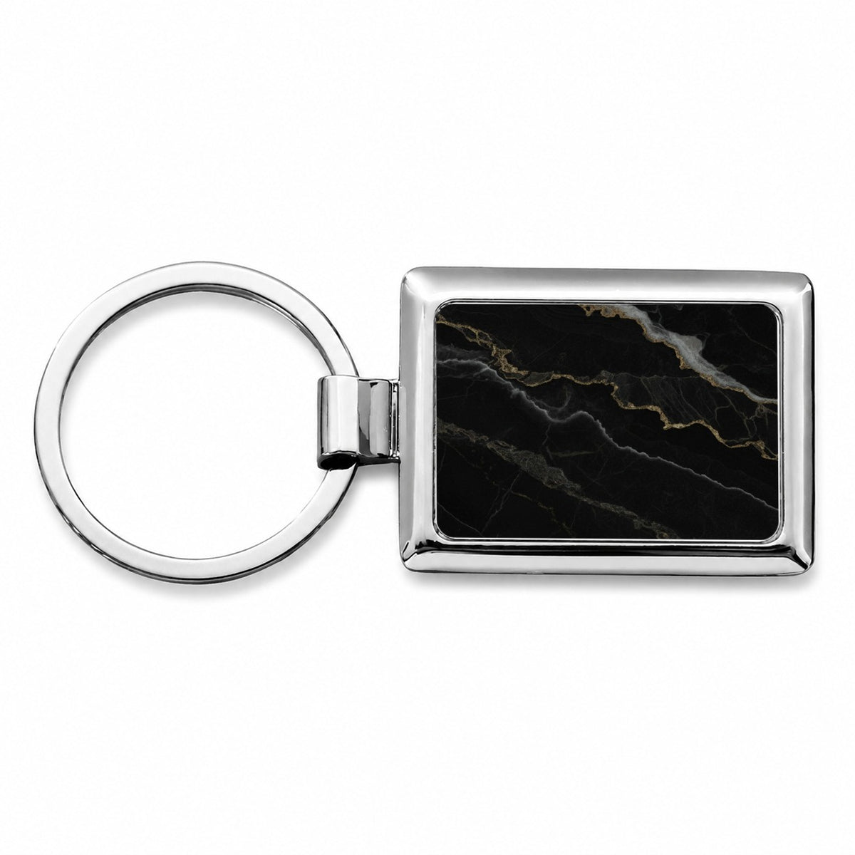 Black Marble Rectangle Metal Keychain