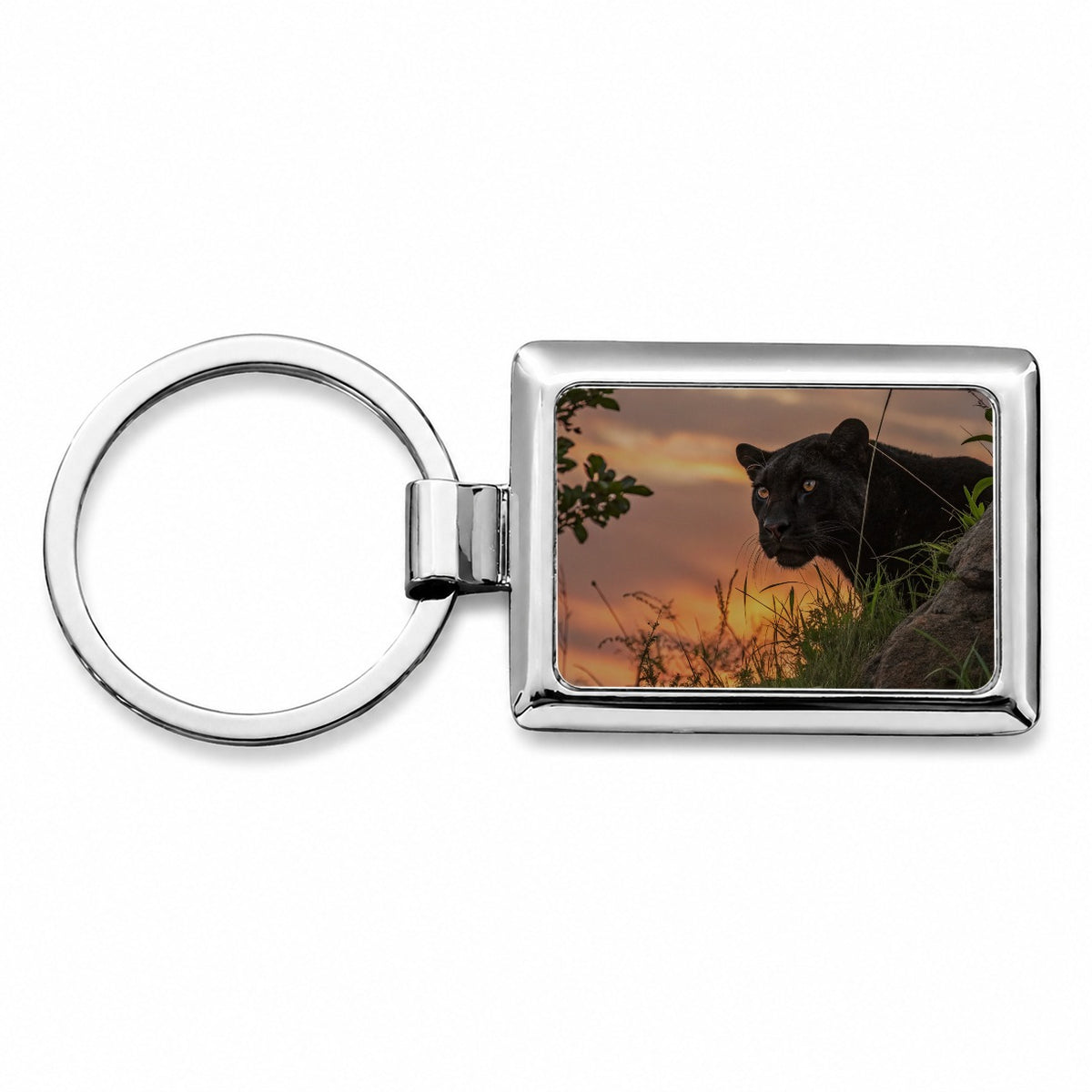 Black Panther At Sunset Rectangle Metal Keychain