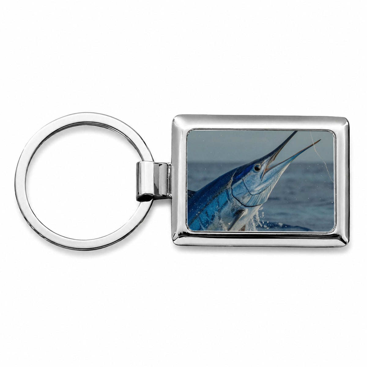 Blue Marlin Deep Sea Fishing Rectangle Metal Keychain