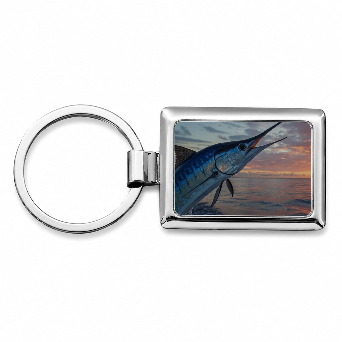 Blue Marlin Fishing Sunset Rectangle Metal Keychain