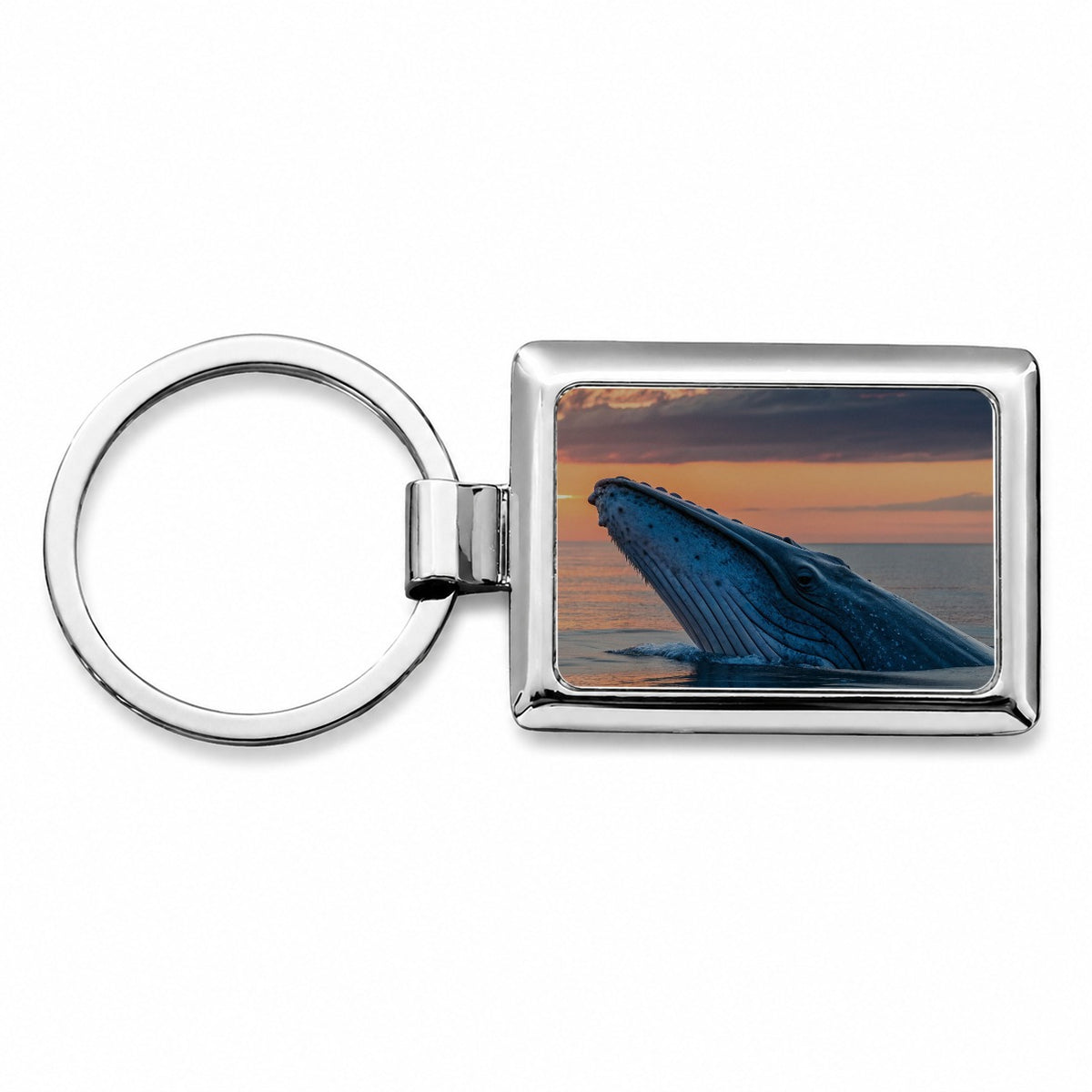Blue Whale Ocean Sunset Rectangle Metal Keychain