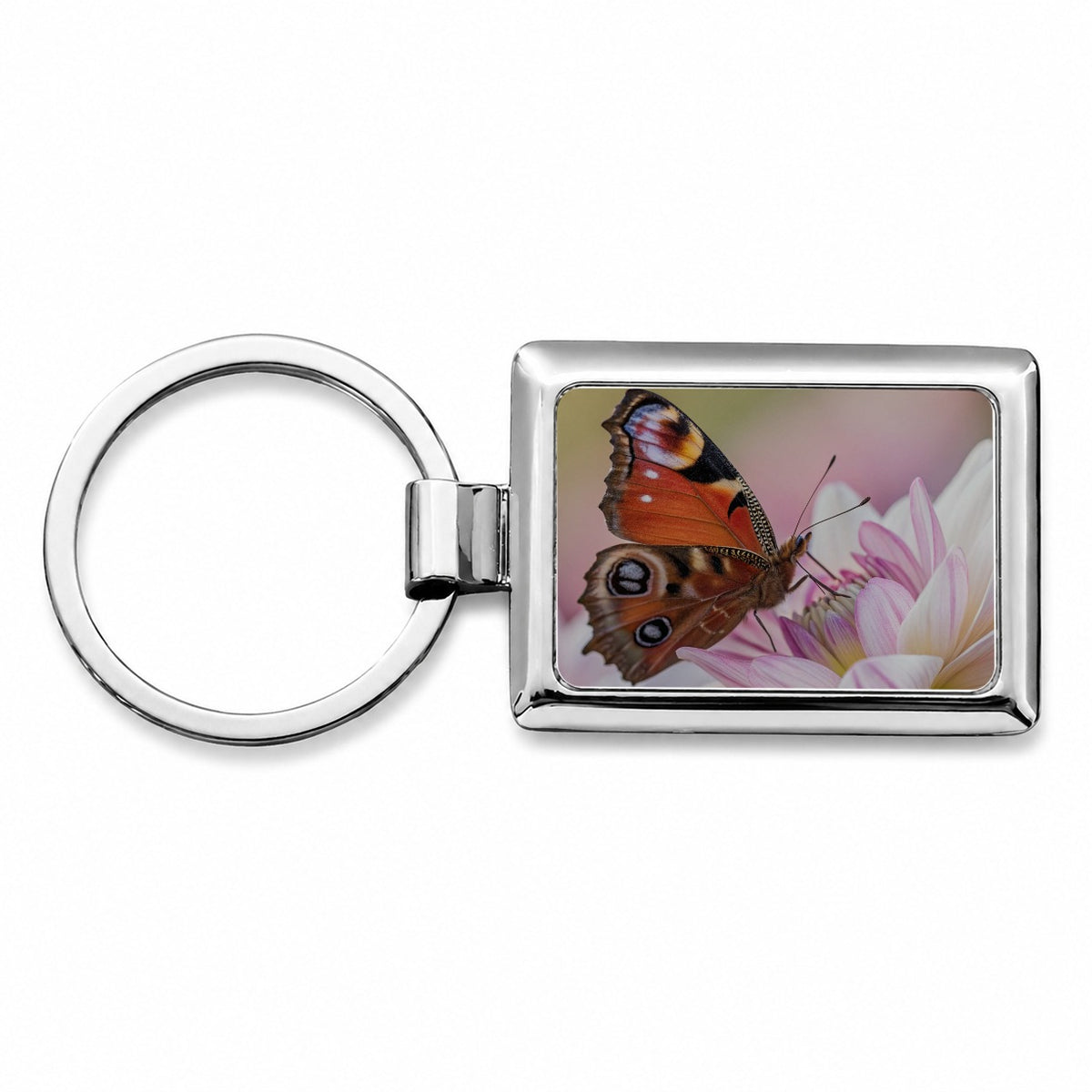Butterfly Wildflower Garden Scene Rectangle Metal Keychain
