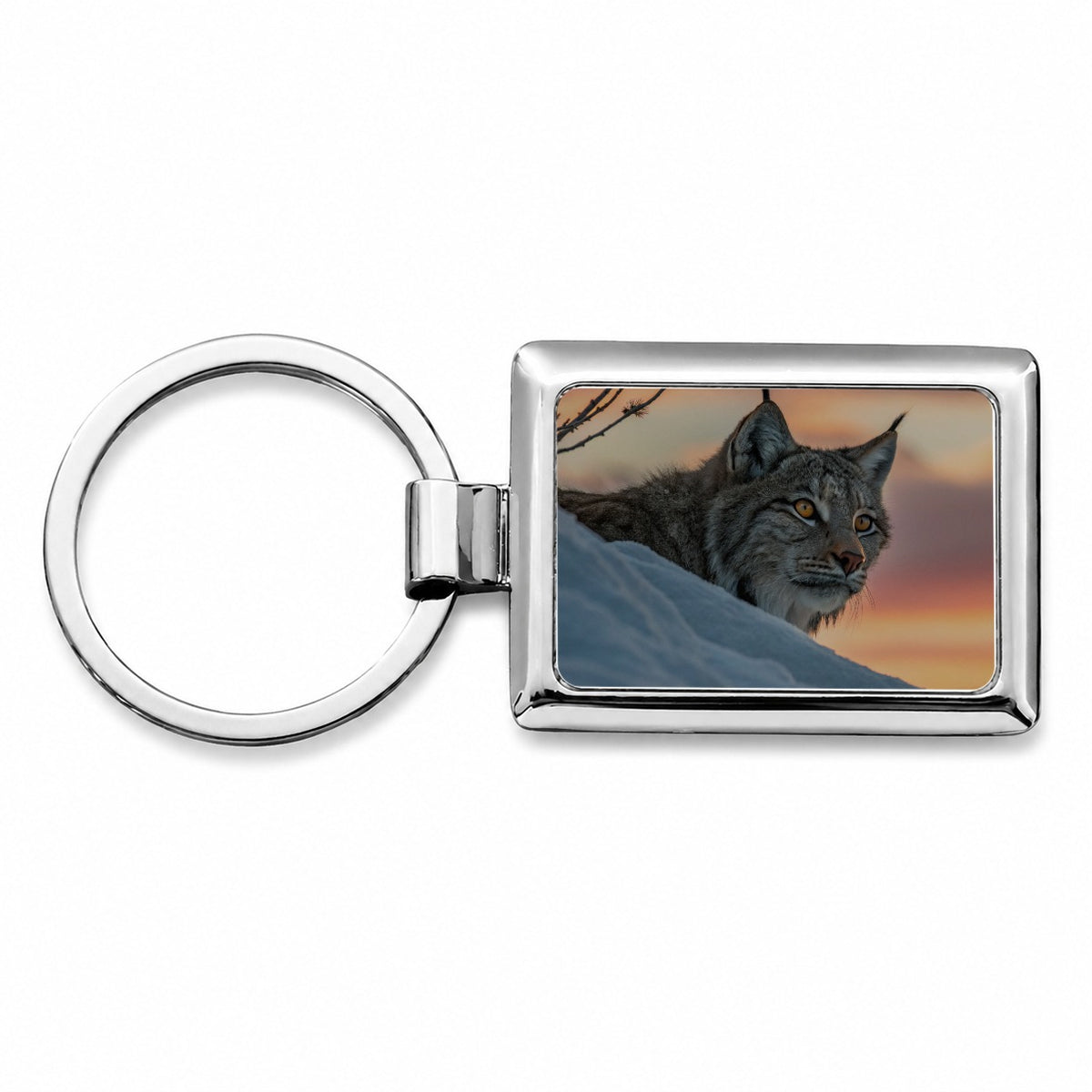 Canada Lynx At Sunset Rectangle Metal Keychain