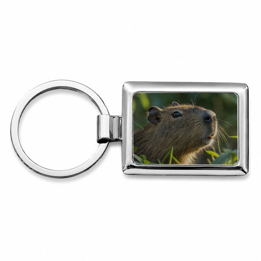 Capybara Wildlife Nature Scene Rectangle Metal Keychain