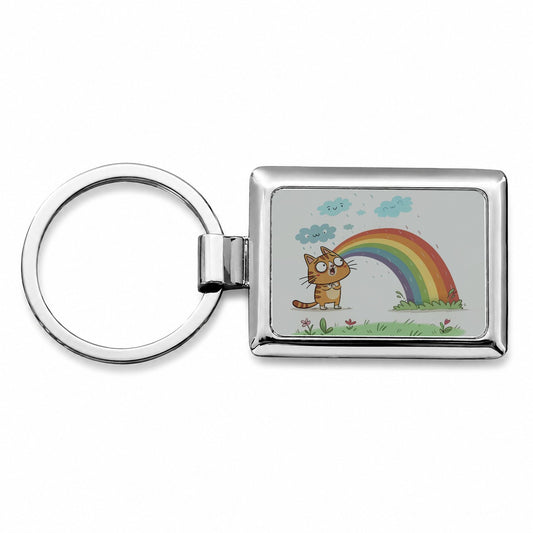 Cat Rainbow Pride Rectangle Metal Keychain